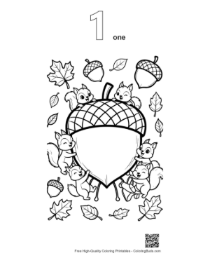 Thumbnail: Cute Leaves Acorns Printable Outline Number 1