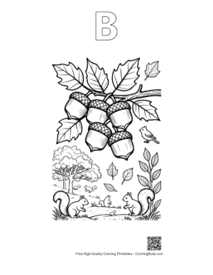 Thumbnail: Download Leaves & Acorns for Kids Printable Outline Alphabet B
