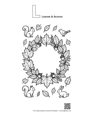 Thumbnail: Free Leaves Acorns Coloring Sheet Printable Outline Alphabet L Leaves & Acorns