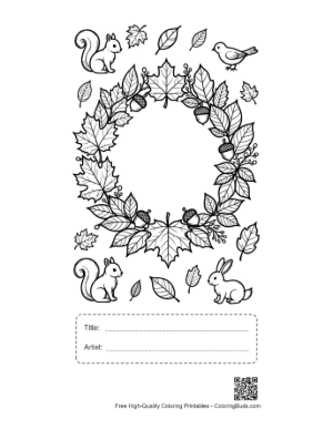 Thumbnail: Free Leaves Acorns Coloring Sheet Printable with Title and Artist Box