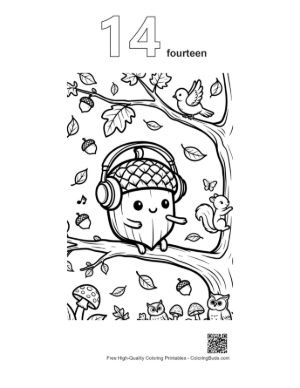 Thumbnail: Free Leaves Acorns for Kids Printable Outline Number 14