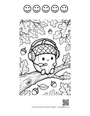 Thumbnail: Leaves Acorns Coloring Page Printable and 5 Happy Face Outline