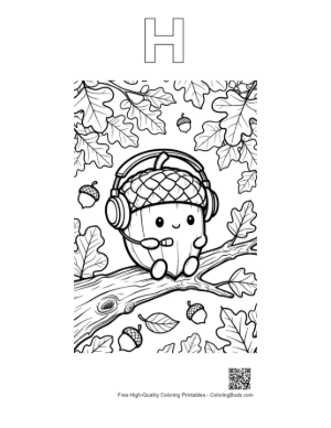 Thumbnail: Leaves Acorns Coloring Page Printable Outline Alphabet H