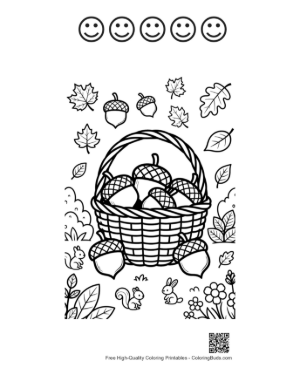 Thumbnail: Leaves and Acorns to Color Printable and 5 Happy Face Outline