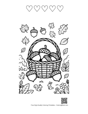 Thumbnail: Leaves and Acorns to Color Printable and 5 Heart Outline