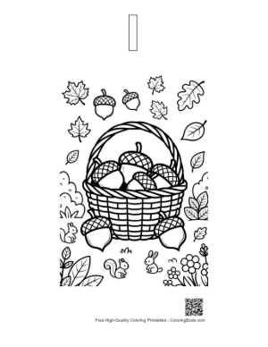 Thumbnail: Leaves and Acorns to Color Printable Outline Alphabet I