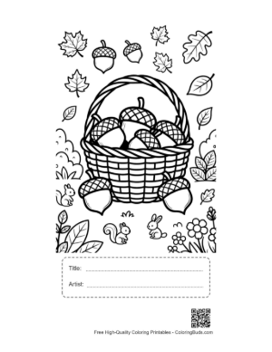 Thumbnail: Leaves and Acorns to Color Printable with Title and Artist Box