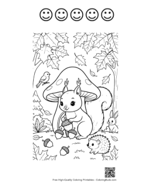 Thumbnail: Little Squirrel Sitting Under a Large Mushroom Coloring Page Printable and 5 Happy Face Outline