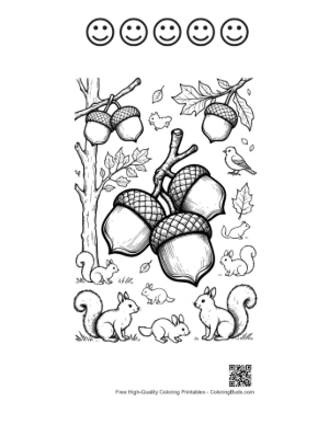 Thumbnail: Simple Acorn and Oak Leaf Fall Season Coloring Activity Printable and 5 Happy Face Outline