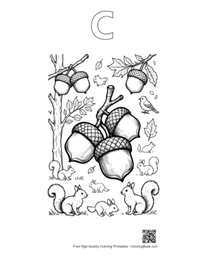 Thumbnail: Simple Acorn and Oak Leaf Fall Season Coloring Activity Printable Outline Alphabet C