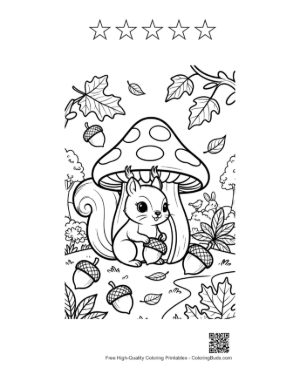 Thumbnail: Woodland Squirrel Holding an Acorn by a Toadstool Coloring Sheet Printable and 5 Star Outline