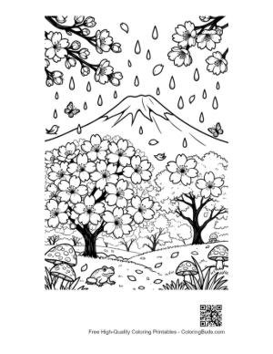 Thumbnail: Blooming Trees and Flowers Under a Rainy Mountain Printable