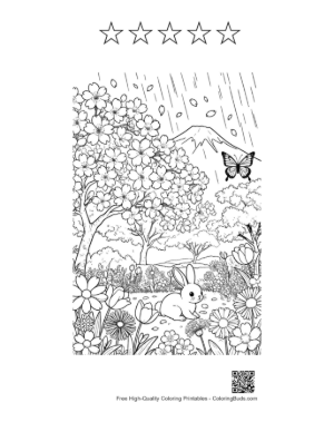 Thumbnail: Butterfly Fluttering Over Wet Garden Flowers Printable and 5 Star Outline