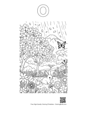 Thumbnail: Butterfly Fluttering Over Wet Garden Flowers Printable Outline Alphabet O