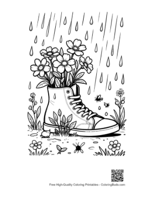 Thumbnail: Cute Flowers Rain Coloring Page Printable