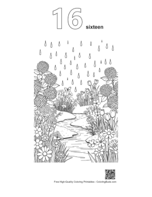 Thumbnail: Download Flowers & Rain Printable Outline Number 16 for Kids