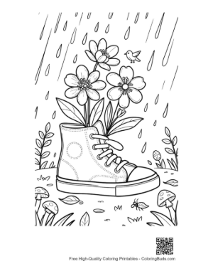Thumbnail: Easy Flowers Rain to Color Printable
