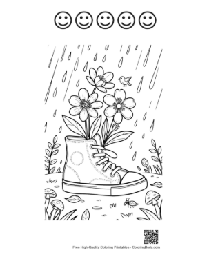 Thumbnail: Easy Flowers Rain to Color Printable and 5 Happy Face Outline