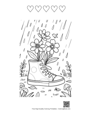 Thumbnail: Easy Flowers Rain to Color Printable and 5 Heart Outline
