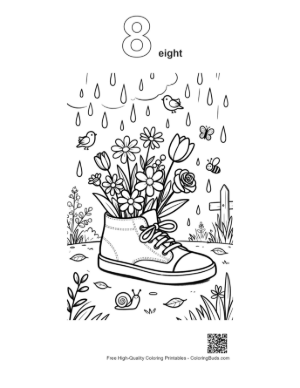 Thumbnail: Flowers Blooming Inside a Sneaker in the Rain Printable Outline Number 8