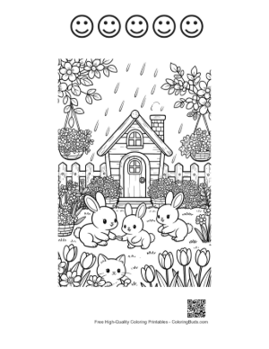 Thumbnail: Flowers Rain Coloring Sheet Printable and 5 Happy Face Outline