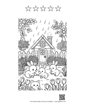 Thumbnail: Flowers Rain Coloring Sheet Printable and 5 Star Outline