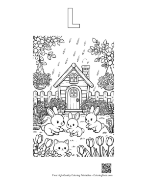 Thumbnail: Flowers Rain Coloring Sheet Printable Outline Alphabet L