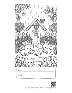 Thumbnail: Flowers Rain Coloring Sheet Printable with Title and Artist Box