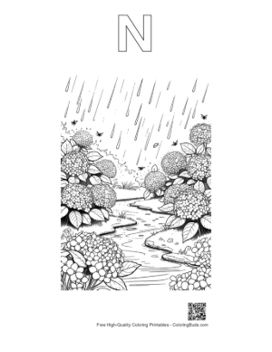 Thumbnail: Flowers Rain to Color Printable Outline Alphabet N