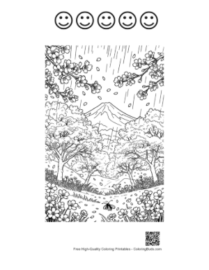 Thumbnail: Forest Trail with Blooming Flowers in the Rain Printable and 5 Happy Face Outline