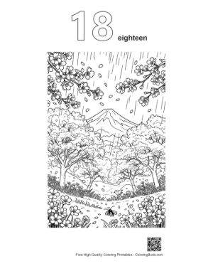 Thumbnail: Forest Trail with Blooming Flowers in the Rain Printable Outline Number 18