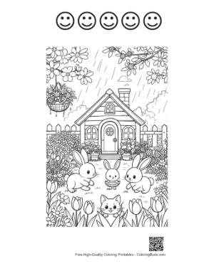Thumbnail: Free Flowers Rain Coloring Page Printable and 5 Happy Face Outline