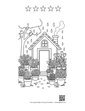 Thumbnail: Garden House Entrance with Flowers and Raindrops Printable and 5 Star Outline