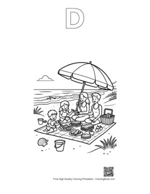 Thumbnail: Beach Sun Printable Outline Alphabet D