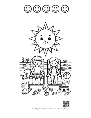 Thumbnail: Cute Beach Sun Coloring Sheet Printable and 5 Happy Face Outline
