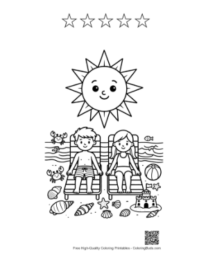 Thumbnail: Cute Beach Sun Coloring Sheet Printable and 5 Star Outline