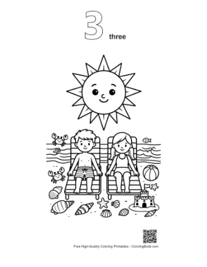 Thumbnail: Cute Beach Sun Coloring Sheet Printable Outline Number 3