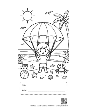 Thumbnail: Cute Beach Sun to Color Printable with Title and Artist Box