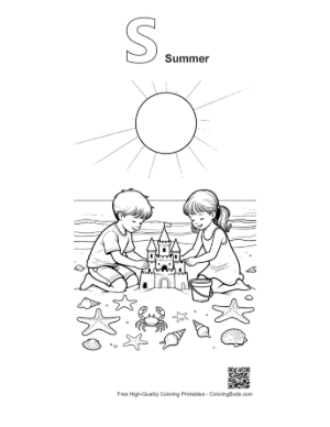 Thumbnail: Free Beach Sun Printable Outline Alphabet S Summer