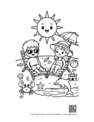 Thumbnail: Summer Relaxation at the Beach with Kids and Beach Toys Coloring Sheet Printable