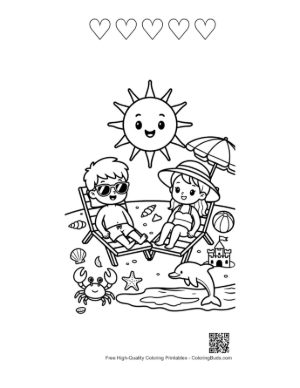 Thumbnail: Summer Relaxation at the Beach with Kids and Beach Toys Coloring Sheet Printable and 5 Heart Outline