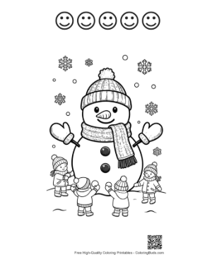 Thumbnail: Easy Snowman Snowflakes Coloring Page Printable and 5 Happy Face Outline
