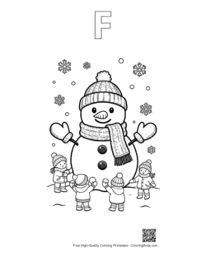 Thumbnail: Easy Snowman Snowflakes Coloring Page Printable Outline Alphabet F