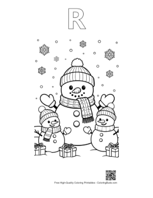 Thumbnail: Snowman Snowflakes to Color Printable Outline Alphabet R
