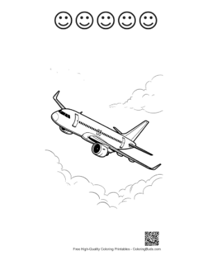 Thumbnail: Airbus Passenger Plane Banking Through Clouds Printable and 5 Happy Face Outline