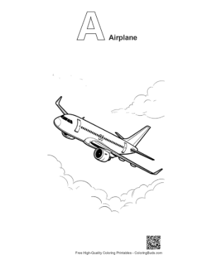 Thumbnail: Airbus Passenger Plane Banking Through Clouds Printable Outline Alphabet A Airplane