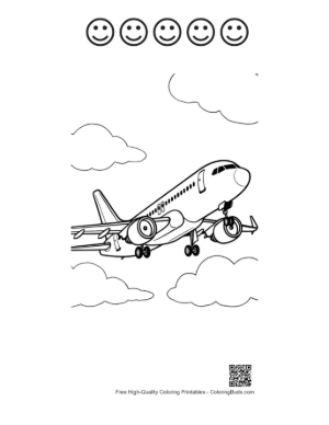 Thumbnail: Airbus Passenger Plane Soaring Through Clouds Printable and 5 Happy Face Outline