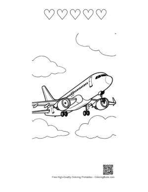Thumbnail: Airbus Passenger Plane Soaring Through Clouds Printable and 5 Heart Outline