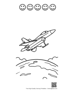 Thumbnail: Combat Aircraft Soaring Over the Curve of the Planet Printable and 5 Happy Face Outline