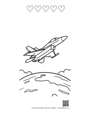 Thumbnail: Combat Aircraft Soaring Over the Curve of the Planet Printable and 5 Heart Outline